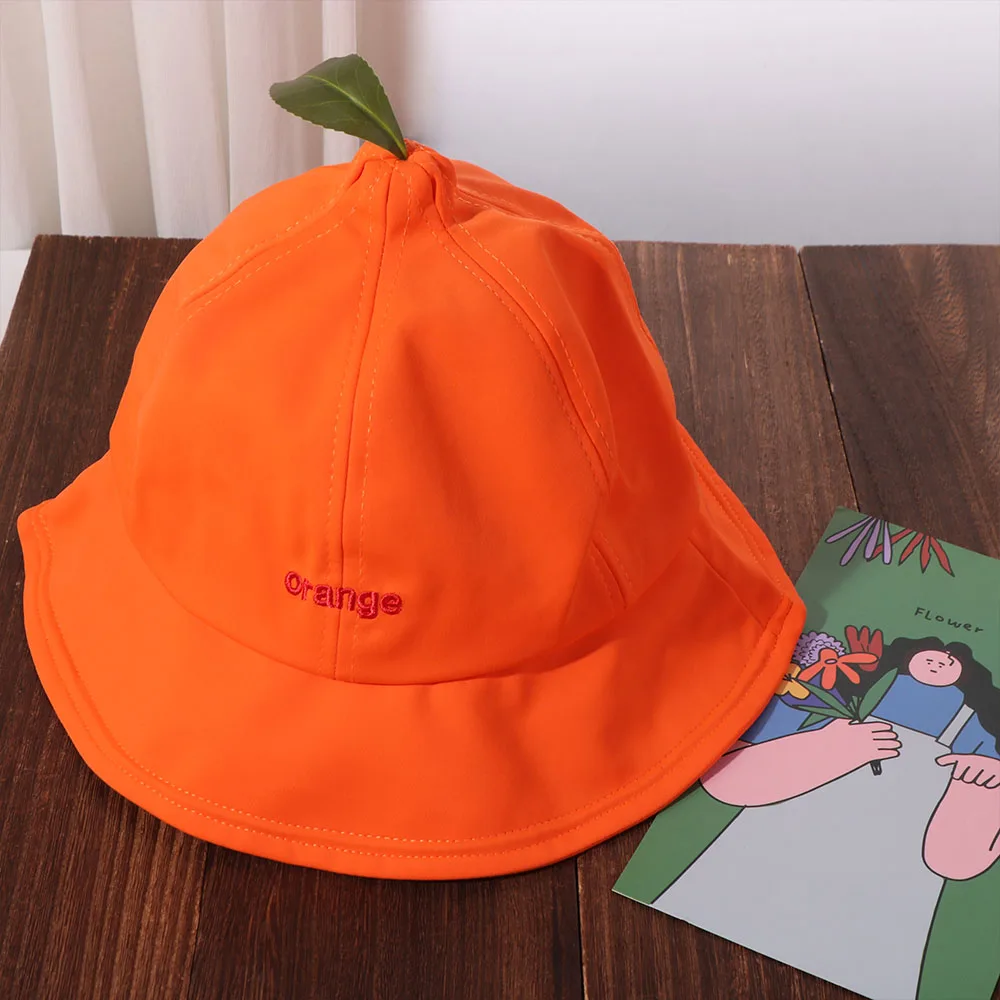 

Quick-dry Orange Fisherman Hat Cool UV Protection Creative Orange Bucket Cap Sunshade Sunscreen Embroidered Letter Sun Hat