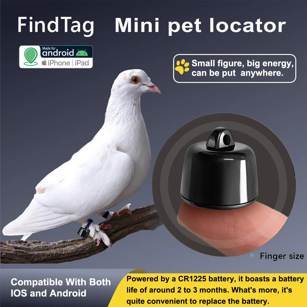 Pigeon Pets Mini Global Locator Compatible for Android ISO System for Bird and Dog Cat View Three Days of Movement GPS Trackers