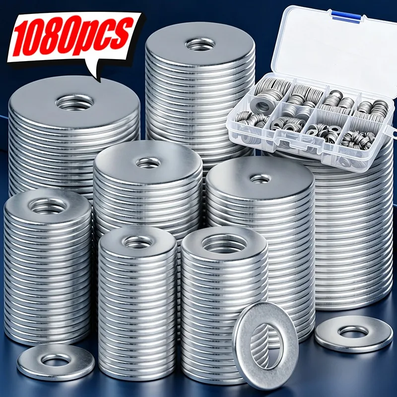 M2-M16 Multi-types Stainless Steel Flat Washer Sets Metal Washers O-Rings Flat Plain Gaskets Fasteners Hardware Assortment Kits