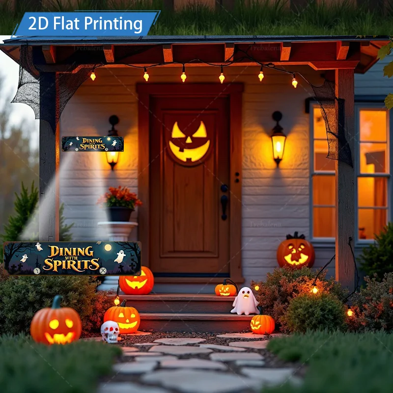 1 Stück 20,3 x 30,5 cm großes Metallschild „Esszimmer mit Geister“ Metallschild, gruselige Kürbisgeister-Dekoration für Party