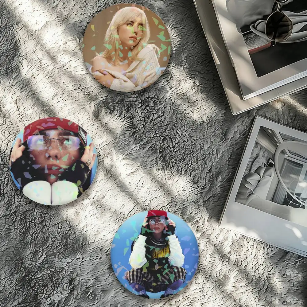 Singer B-Billie E-Eilish Laser Badge Creative Pins Brooch for Bag Clothes Hat Decor Gifts Fans Collect