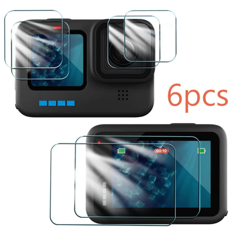 6Pcs/set HD Tempered Glass for GoPro Hero 11/10/9 Front Screen&Lens Protector Glass Film for HERO 11 10 9 Black Action Camera