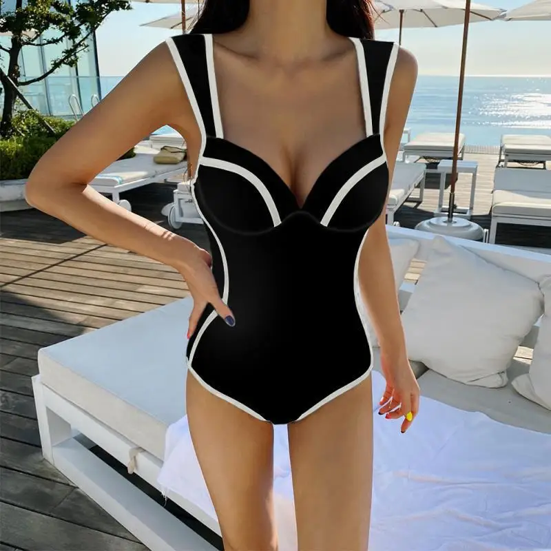 2024 new steel support to gather small breasts sexy triangle one-piece swimsuit slim body cover belly slimming swimsuit