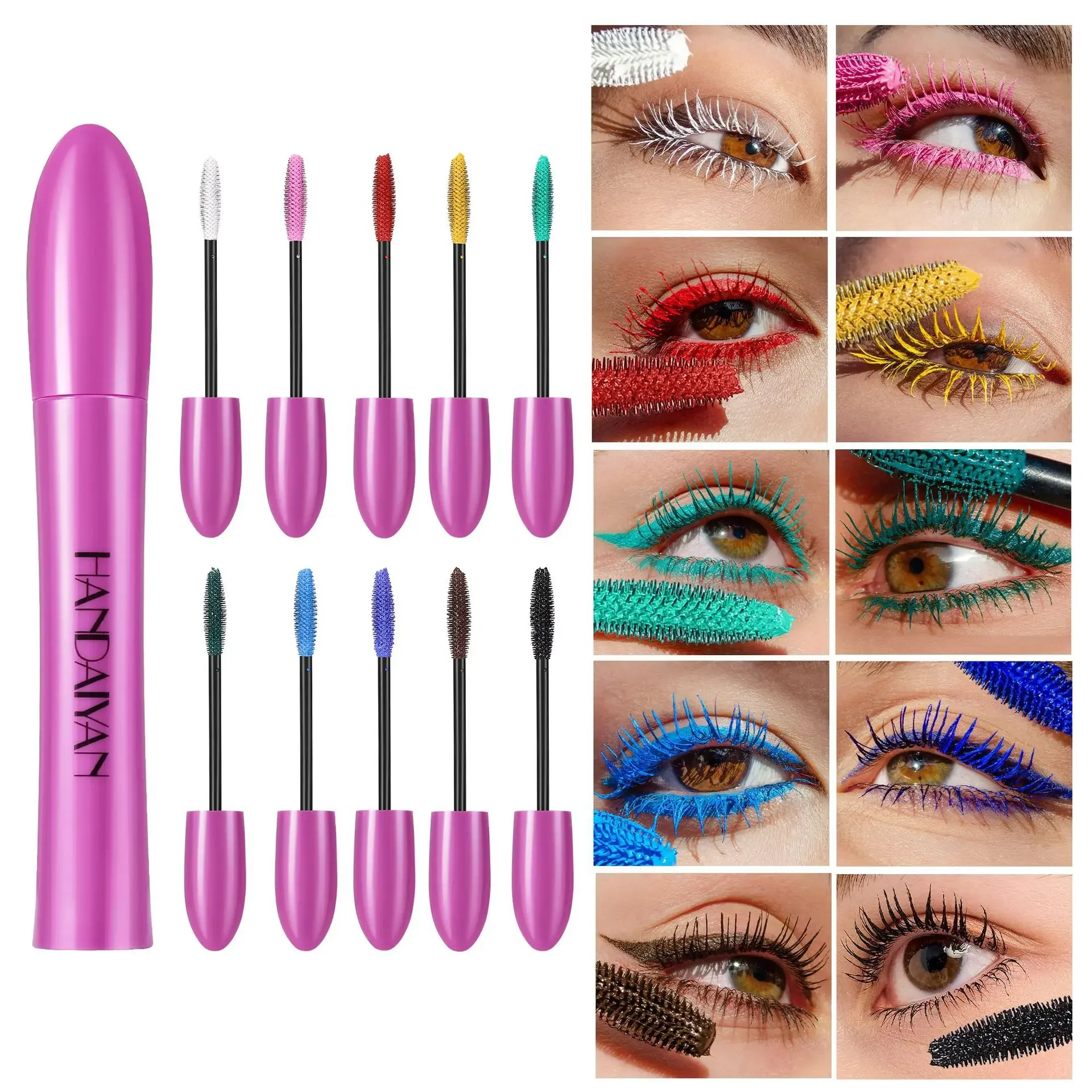 Rímel de seda colorido à prova d'água, azul, vermelho, preto, creme, espessamento, alongamento, ondulação, à prova de manchas, maquiagem cosmética