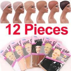 12 Pieces Cheap Hair Net New Stocking Cap For Wigs Black Brown White Weave Net For Wigs Bald Cap Nylon Stocking Wig Cap Stretchy