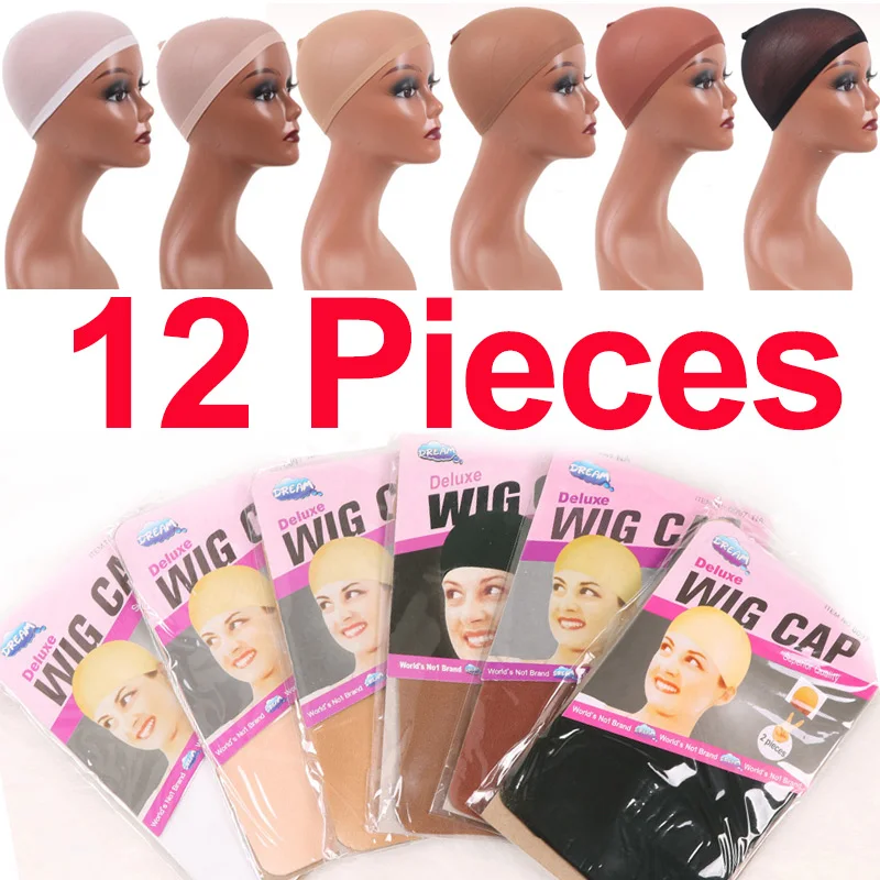 12 Pieces Cheap Hair Net New Stocking Cap For Wigs Black Brown White Weave Net For Wigs Bald Cap Nylon Stocking Wig Cap Stretchy