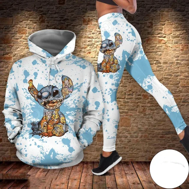 New Disney Stitch 3D felpa con cappuccio da donna con cappuccio Leggings Suit Stitch pantaloni da Yoga pantaloni sportivi tuta sportiva da donna Disney tuta da Yoga