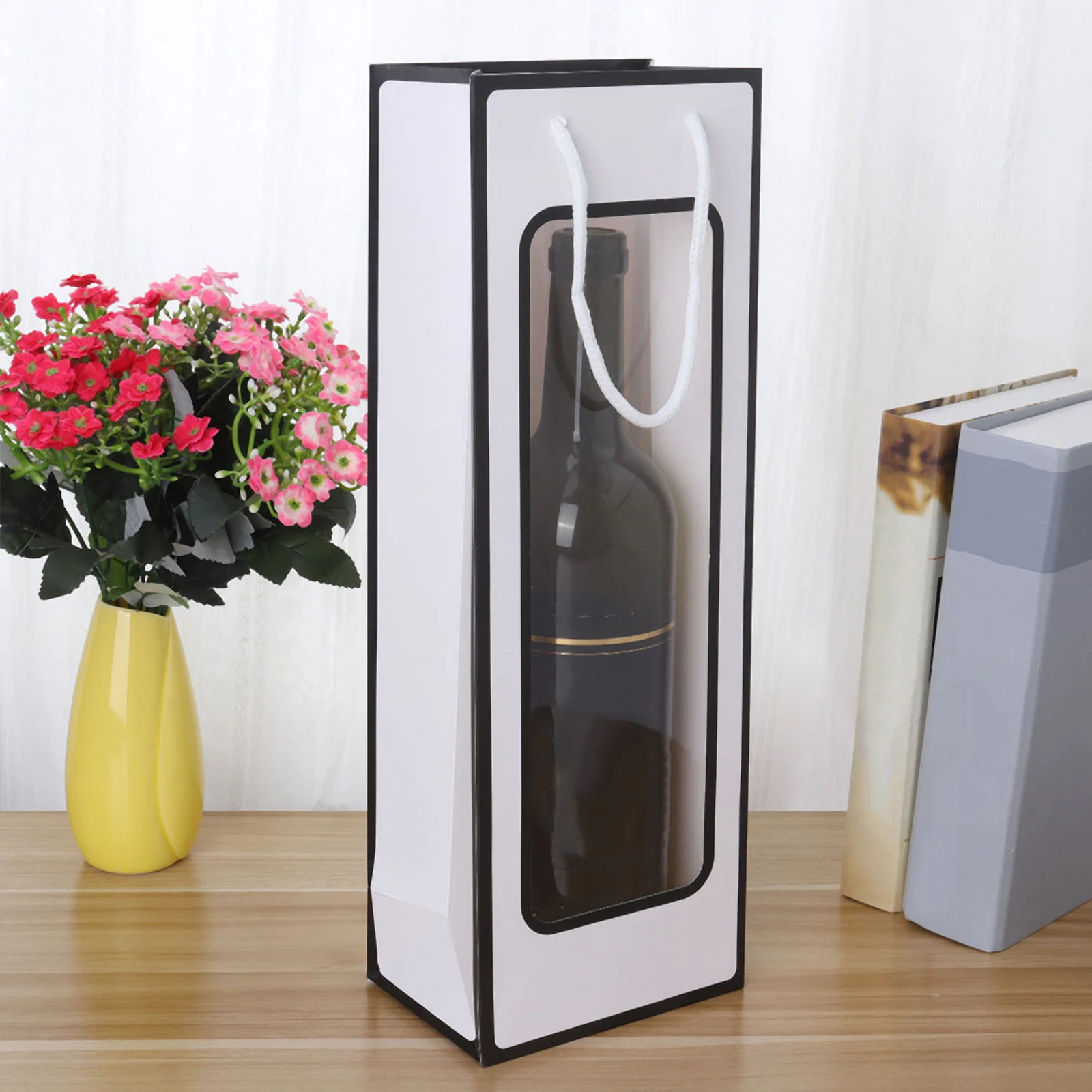 

12 Pcs Red Bags Single Bottle Carrier Kraft Paper Gift Bags with Window Brown Packaging Storage Christmas Favors