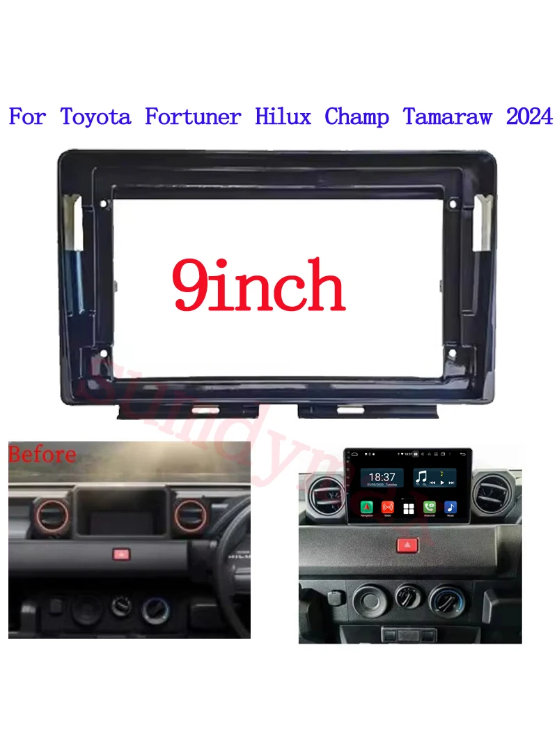 9 inch 2 Din Car Radio Fascia For Toyota Fortuner Hilux Champ Tamaraw 2024 Android Radio Audio Dash Fitting Panel Kit