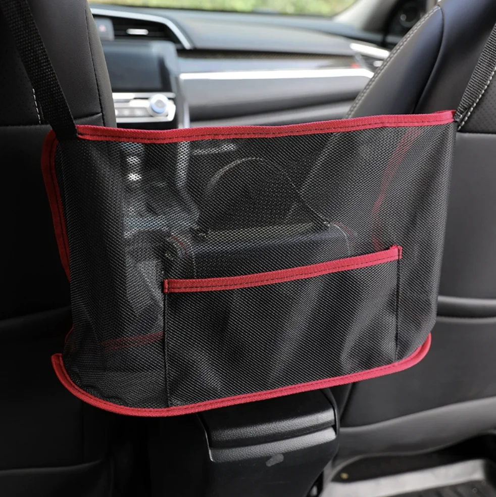 Red Universal de línea roja para coche, soporte para bebidas y alimentos, caja de almacenamiento para asiento trasero, cesta, contenedor de herramientas, bolsa de almacenamiento trasera, bolsa de basura de hielo para coche