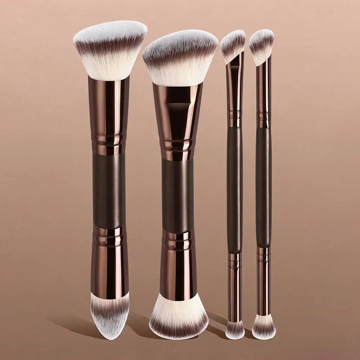 4/5Pcs Professional Facial Makeup Tools Set,With Facial Double-Ended Makeup Brush Set,Bevel&Taper Foundation Brush Contour Brush