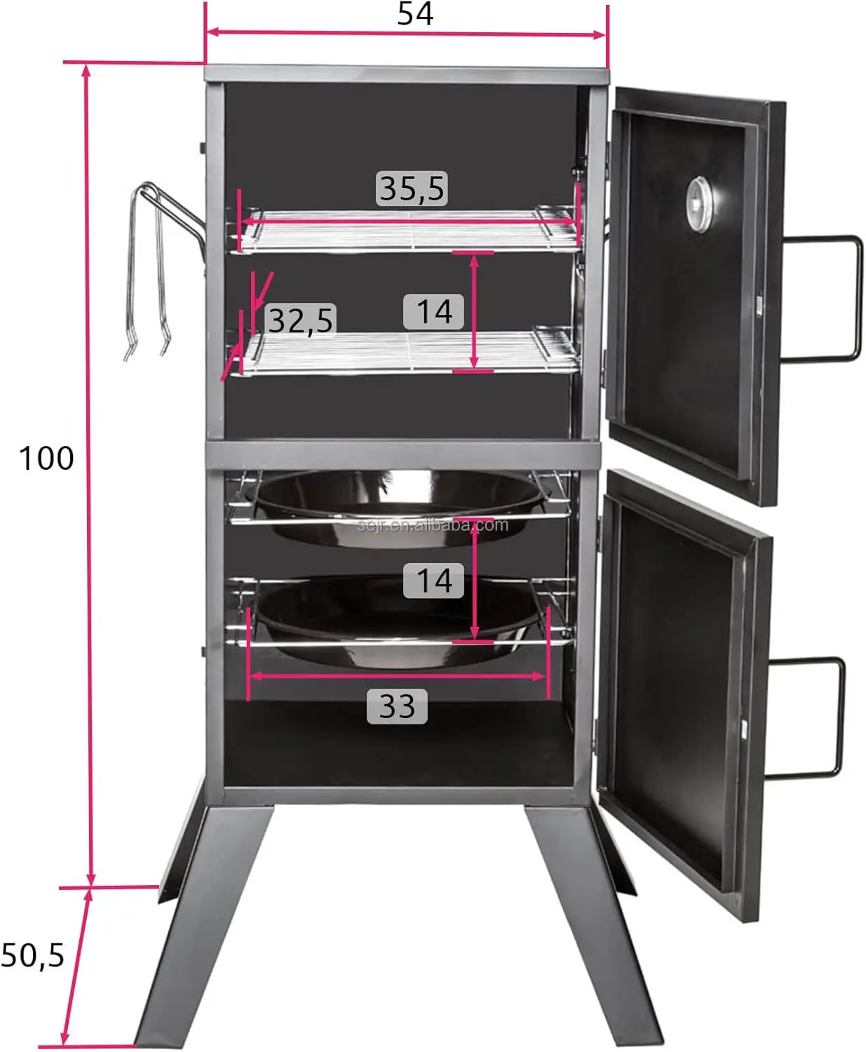 SEJR شواية مدخنة خشبية شديدة التحمل بطبقة مزدوجة من الفحم العمودي #5