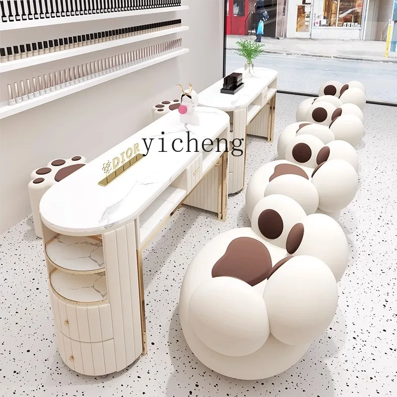 Zc Stone Plate Nail Table and Chair Set Nail Salon Single Double Manicure Table Economical Nail Table