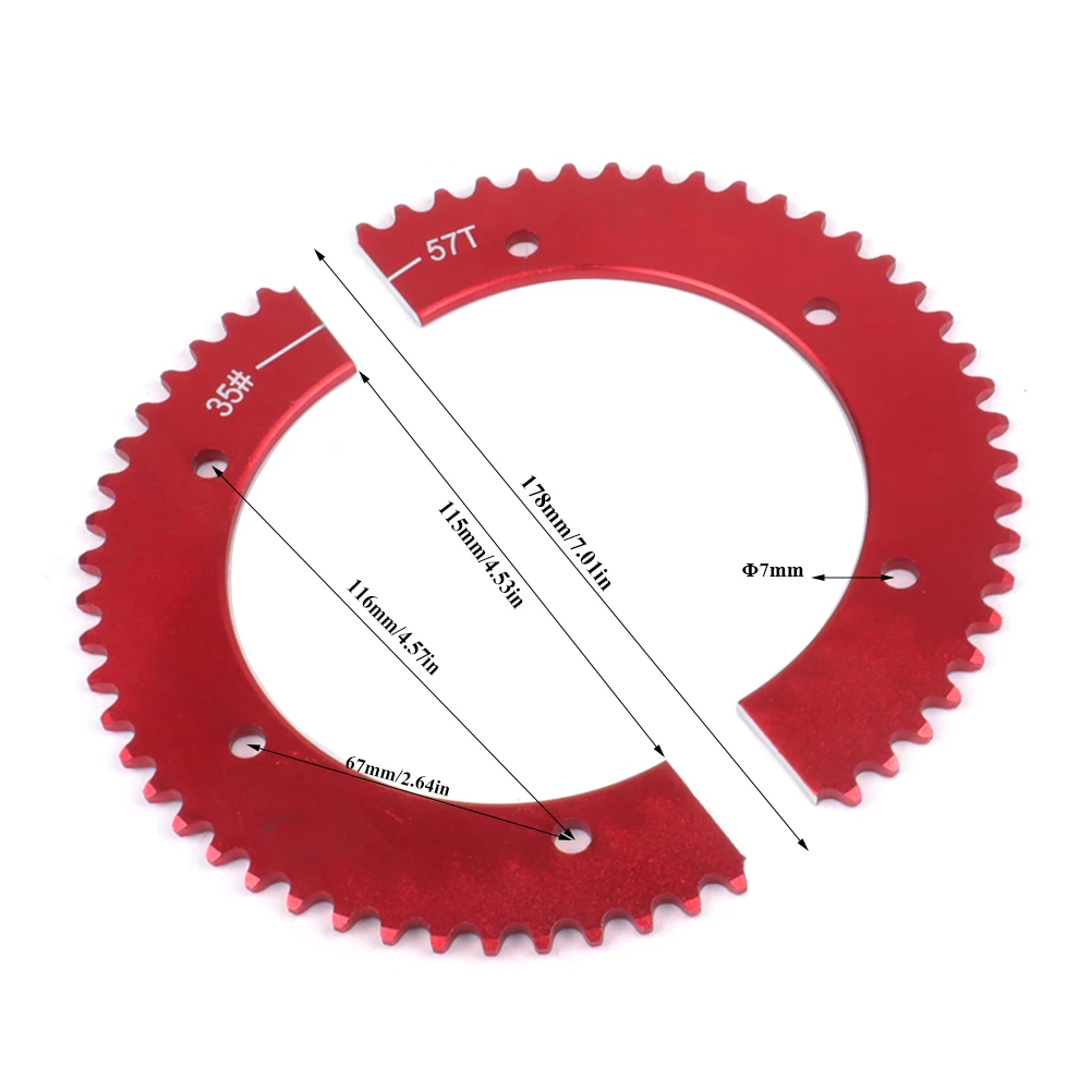 Red Chain Wheel Split Aluminum Sprocket 57T 59T Tooth 35# Chains Disc Gear Transmission System Electric Motorcycle Accessories
