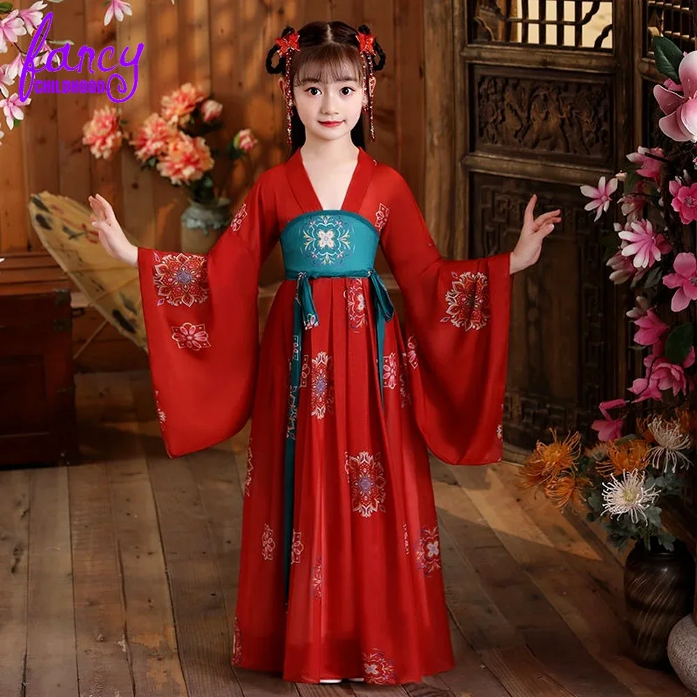 Girls Chinese Ancient Super Fairy Hanfu Kids Girl Children Costume Tang Suit Dress Child Princess Chinese Style Dress Stage