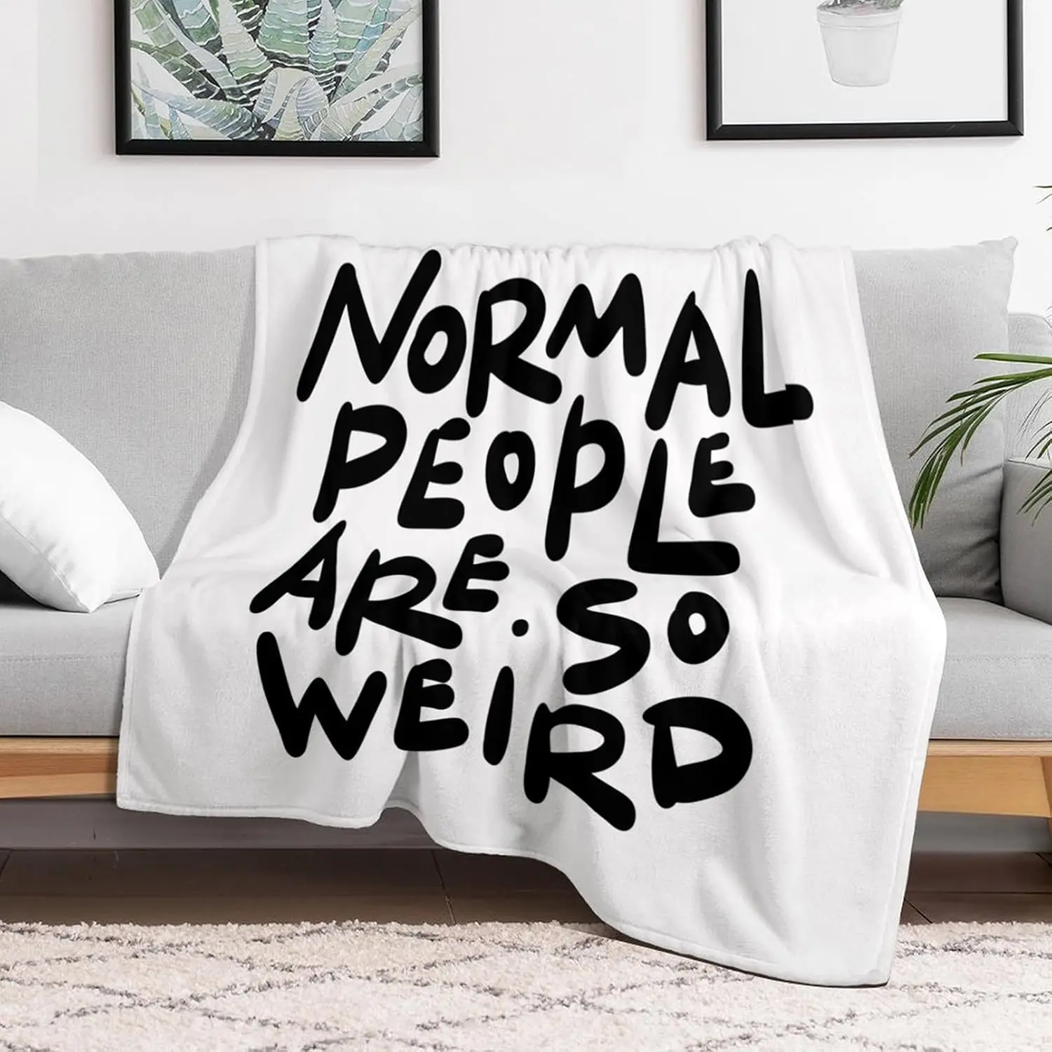 Large Black Hand Letter Weird People Slogan Simple White Blanket, Warm Cozy Blanket, Funny Decor Gift For Bedroom Rest Use