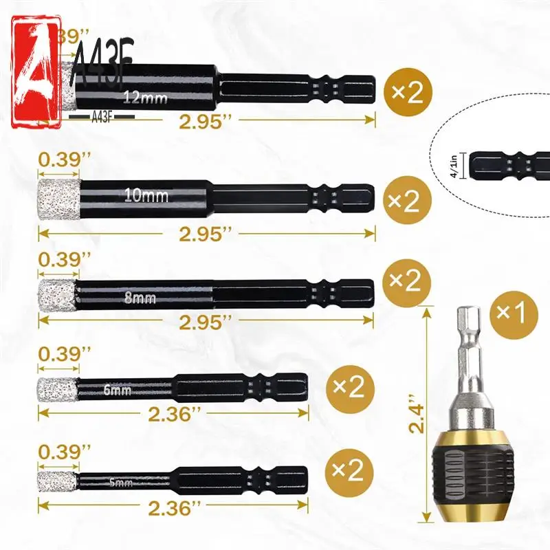

A43F-11 шт. набор алмазных сверл для мраморной плитки, камня, стекла, фарфора, твердых материалов для быстрого сверления стержня