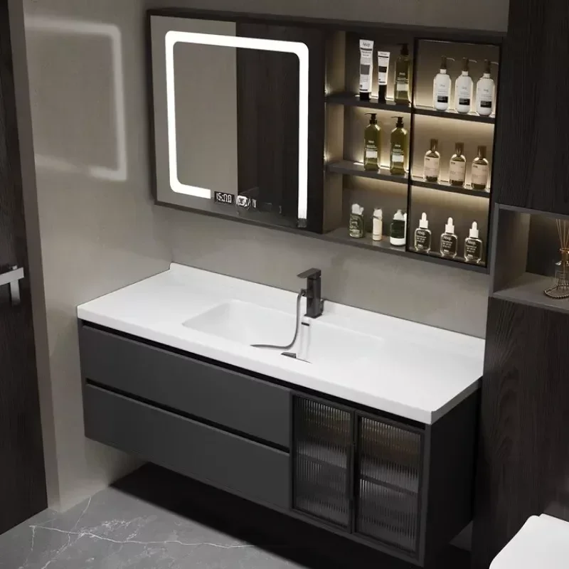 Ceramic Integrated Washbasin Bathroom Cabinet Combination Modern Minimalist Light Luxury Washbasin Set Toilet Furniture