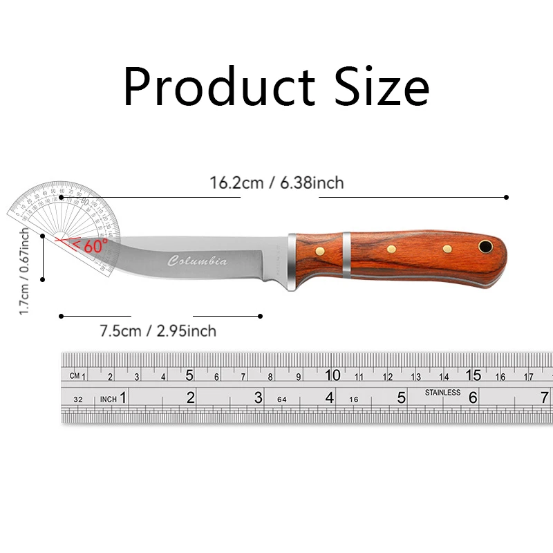 Outdoor Camping Portable Wooden Handle Small Knife, BBQ Cleaver, Household Sharp Fruit Knife, Fishing Knives With Sheath