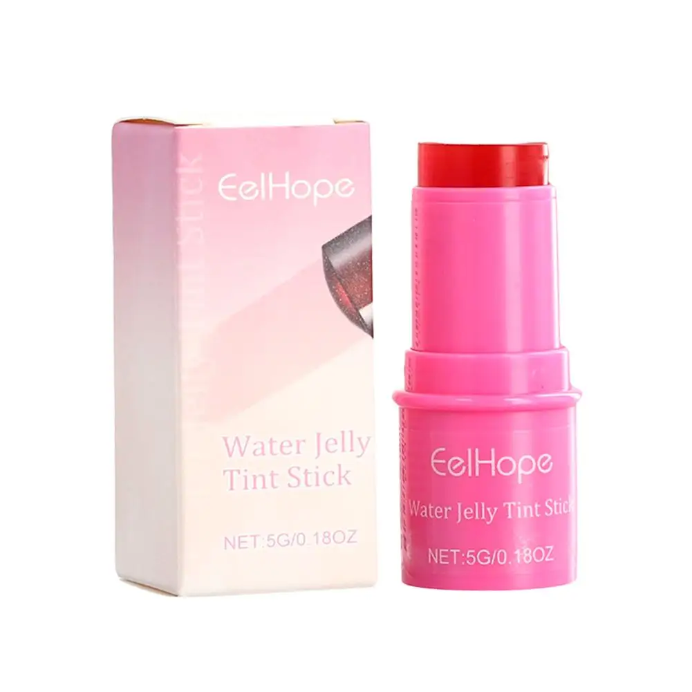 Water Jelly Tint Stick Lip Cheek Blush Stain Rotatable Rouge Stick Blusher Pen 4 Powder Coloring Moisturizing Easy Colors D0i4