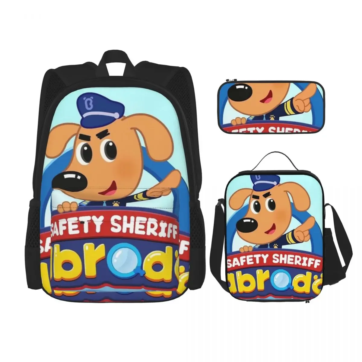 Sheriff Labrador Backpacks Boys Girls Bookbag Children School Bags Cartoon Kids Rucksack Lunch Bag Pen Bag Three-Piece Set