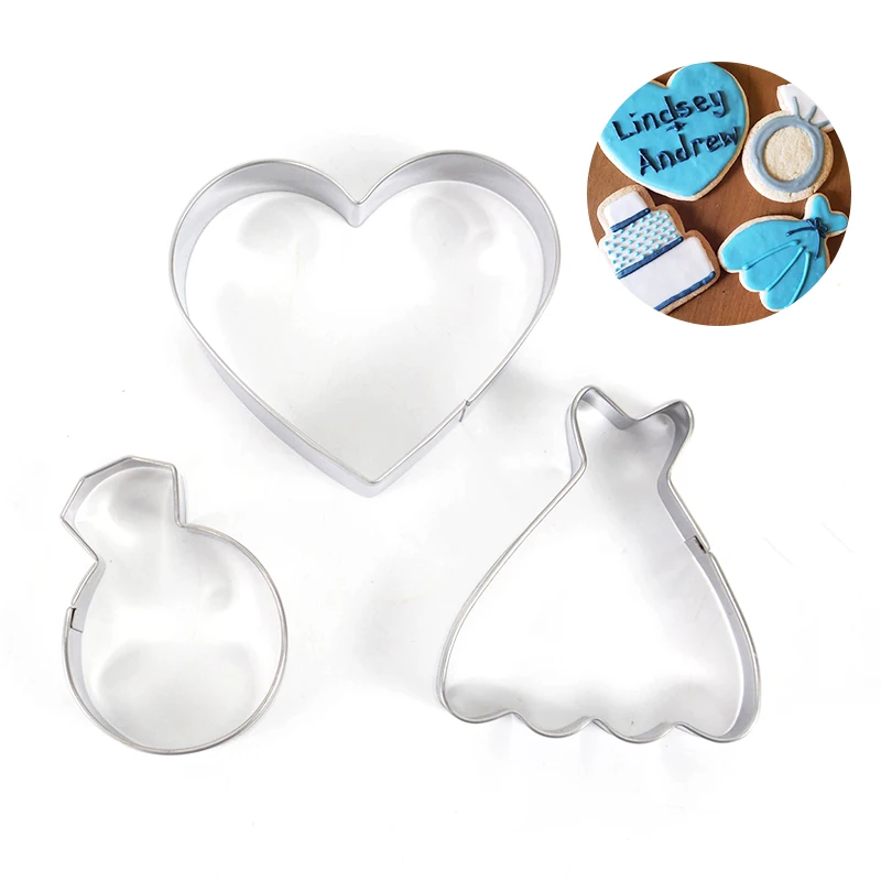 1Set Wedding Metal Cookie Cutters Fondant Cake DIY Baking Tools Diamond Ring Dress Heart Biscuit Mold Wedding Party Decoration