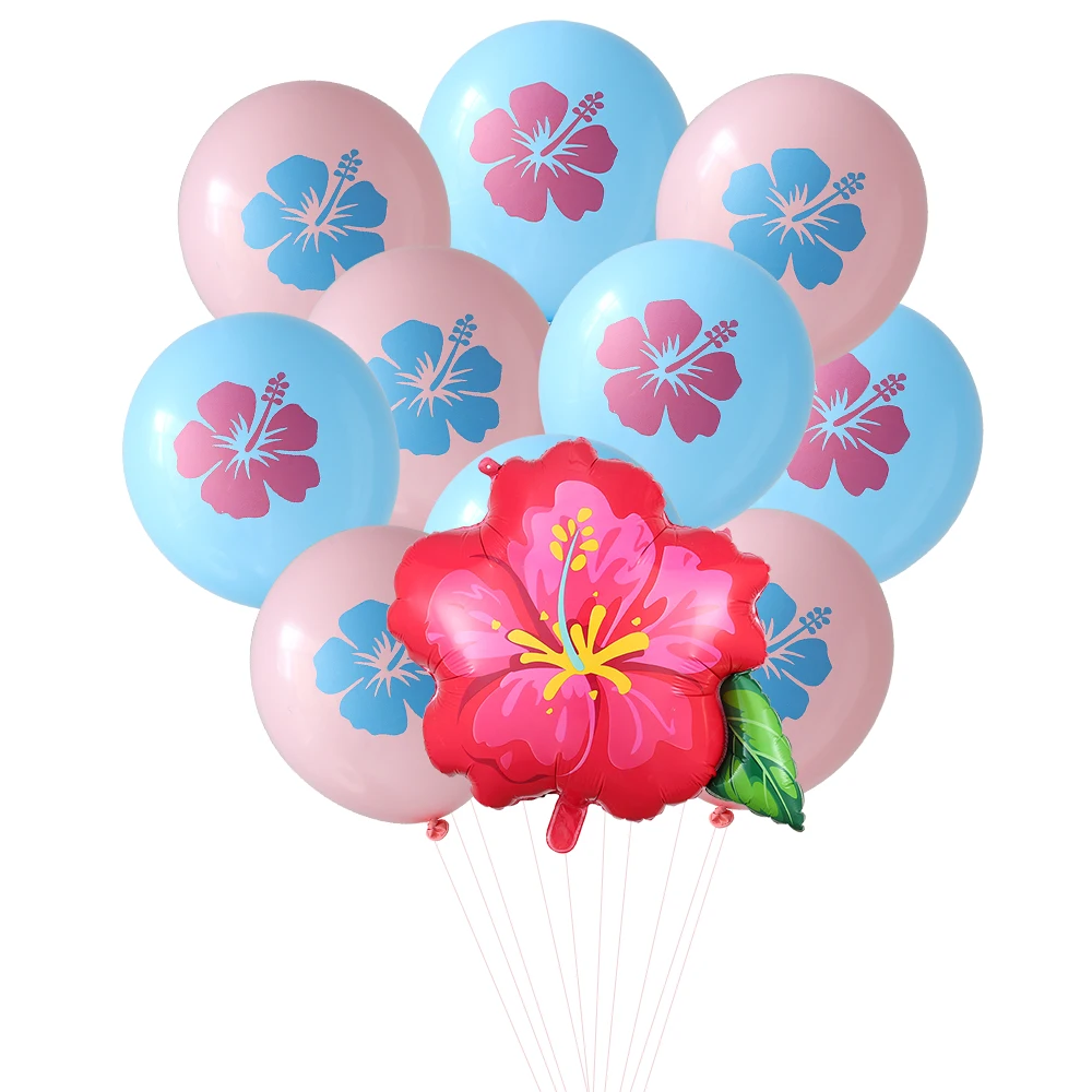 Hibiskus-Folienballon-Set in Pink, Gelb und Lila, Sommerliche Tropische Geburtstags- und Hawaii-Party-Dekoration für Babypartys – Detail 3