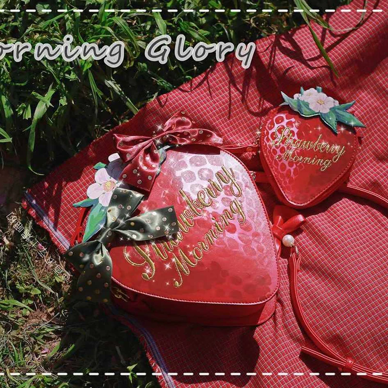 Erdbeerförmige Lolita-Mädchen-Handtasche, Japanische Süße Niedliche Münzbörse, Damen-Geldbörse mit Buchstabenstickerei und Reißverschluss – Detail 7