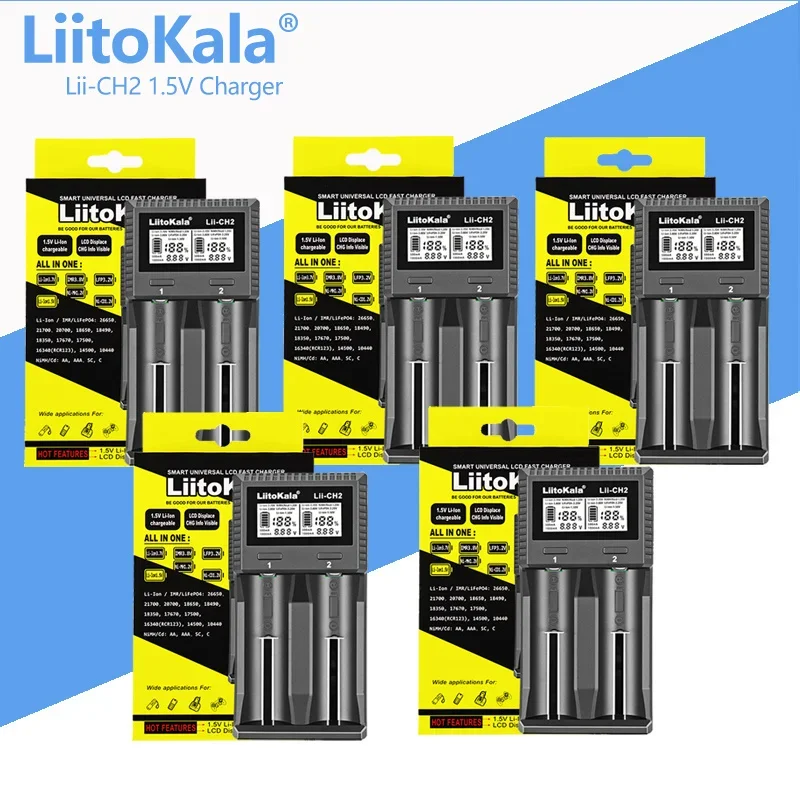 1-5 sztukLiitoKala Lii-CH2 LCD inteligentna ładowarka do 1.5V Li-ion NiCd NiMH AA AAA 10440 14500 LiFePO4 akumulator