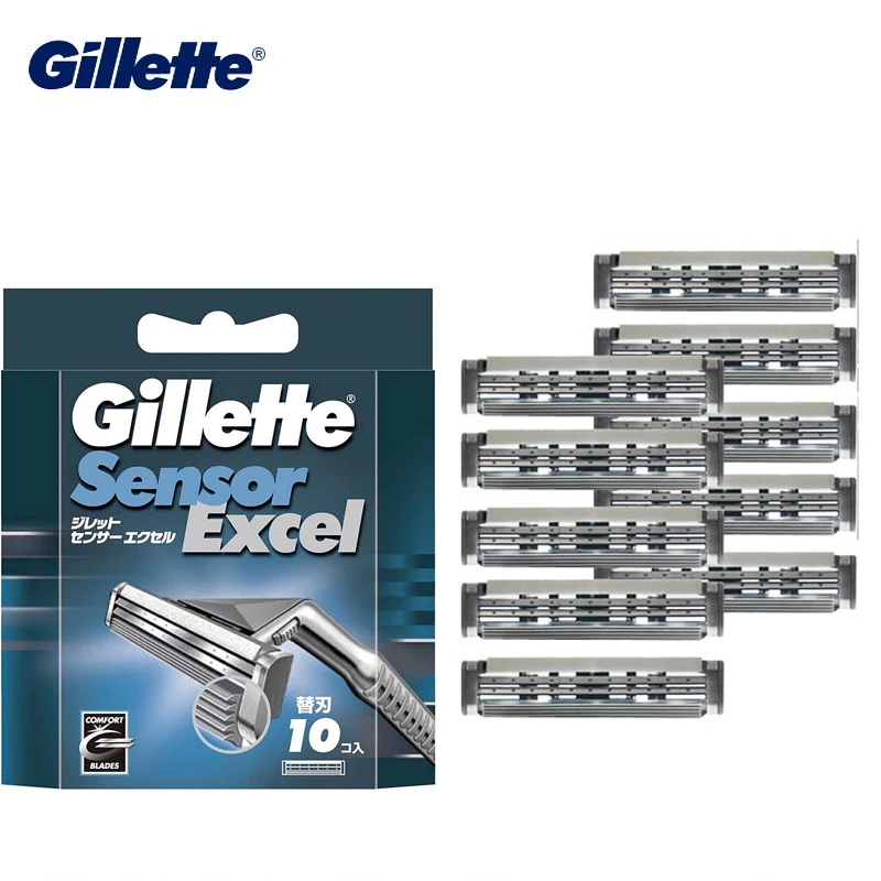 Gillette Sensor Excel Men's Razor Blade Refills 10 Counts Mens Razors Blades Sensor Excel Cartridges for Smooth Shaving