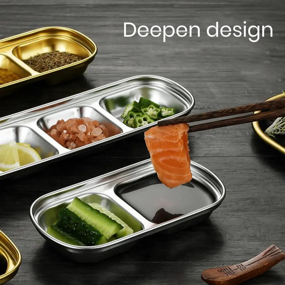 Stainless Steel Sauce Dish Stainless Steel Divided Sauce Dish for Home Restaurant Durable Seasoning Dip Bowl with for Serving