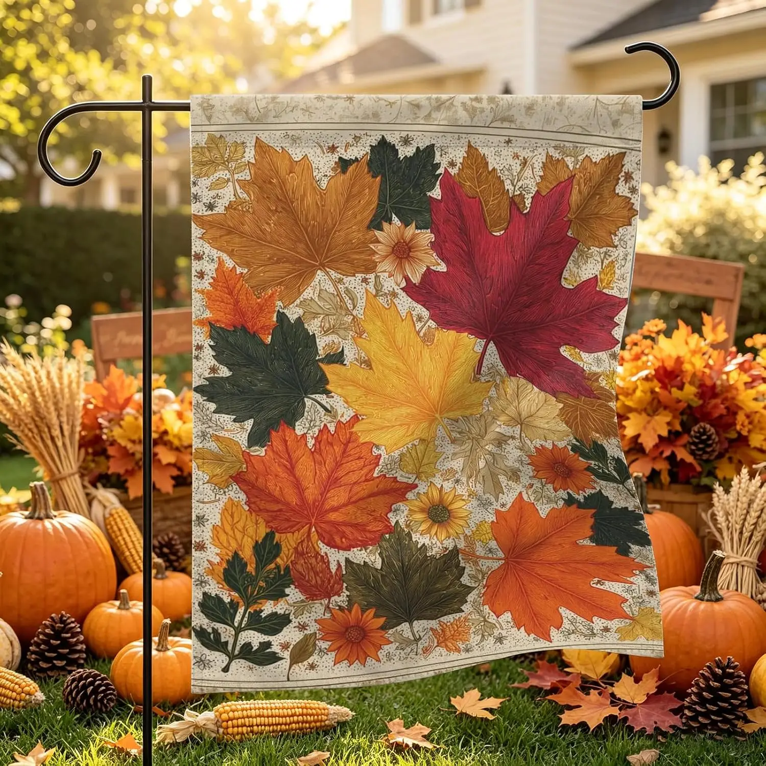 Fall Maple Leaves Garden Flag 12x18 Inch Hello Fall Double Sided Yard Flag yyi