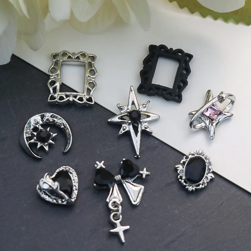 10PCS Retro Metal Bow Heart Nail Art Charms Parts Moon Stars Frame Accessories Manicure Decor Nails Decoration Supplies Material