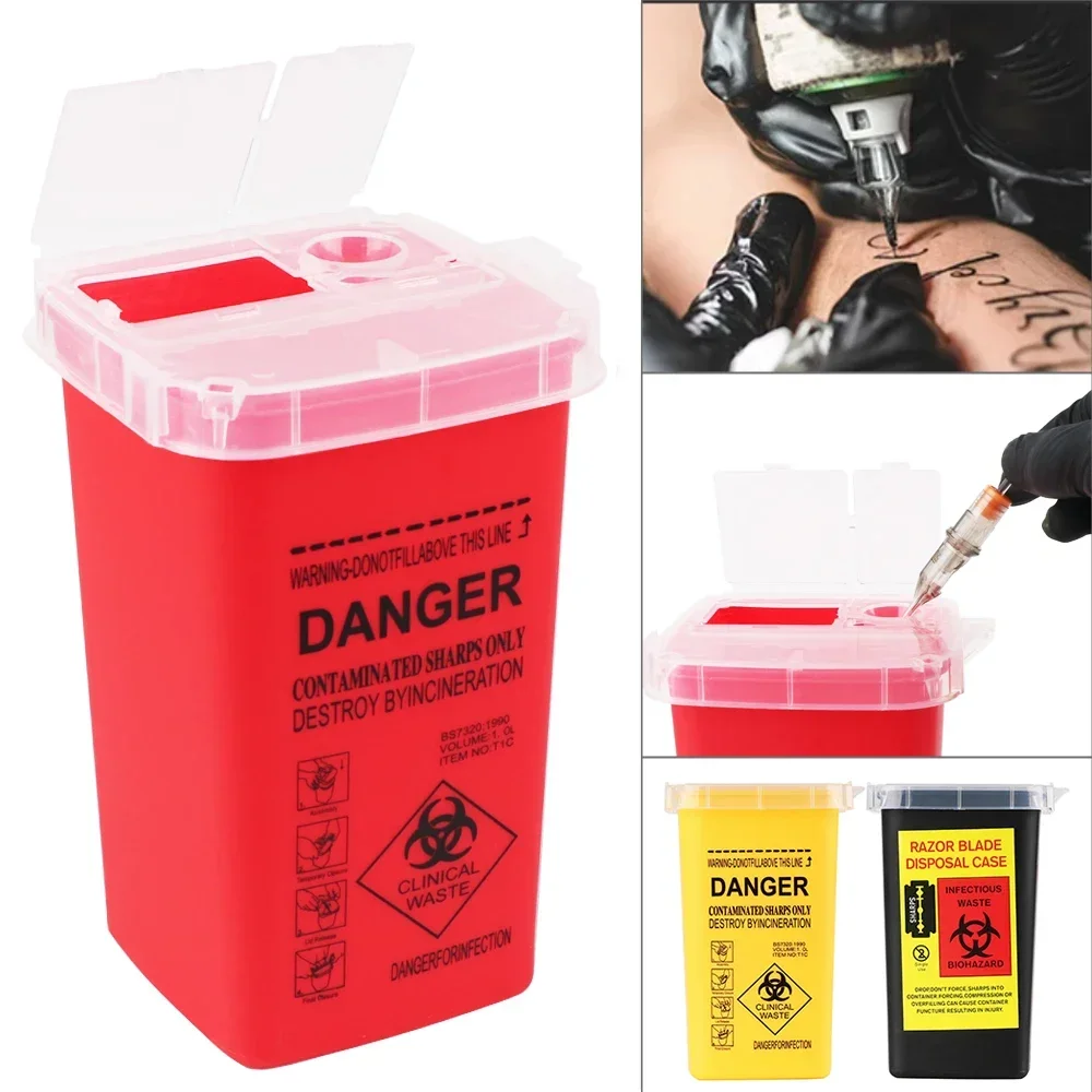 1L Capacity Sharps Container Medical Needles Bin Biohazard Tattoo Piercing Needles Disposal Collect Box Tattoo Artist Waste Box