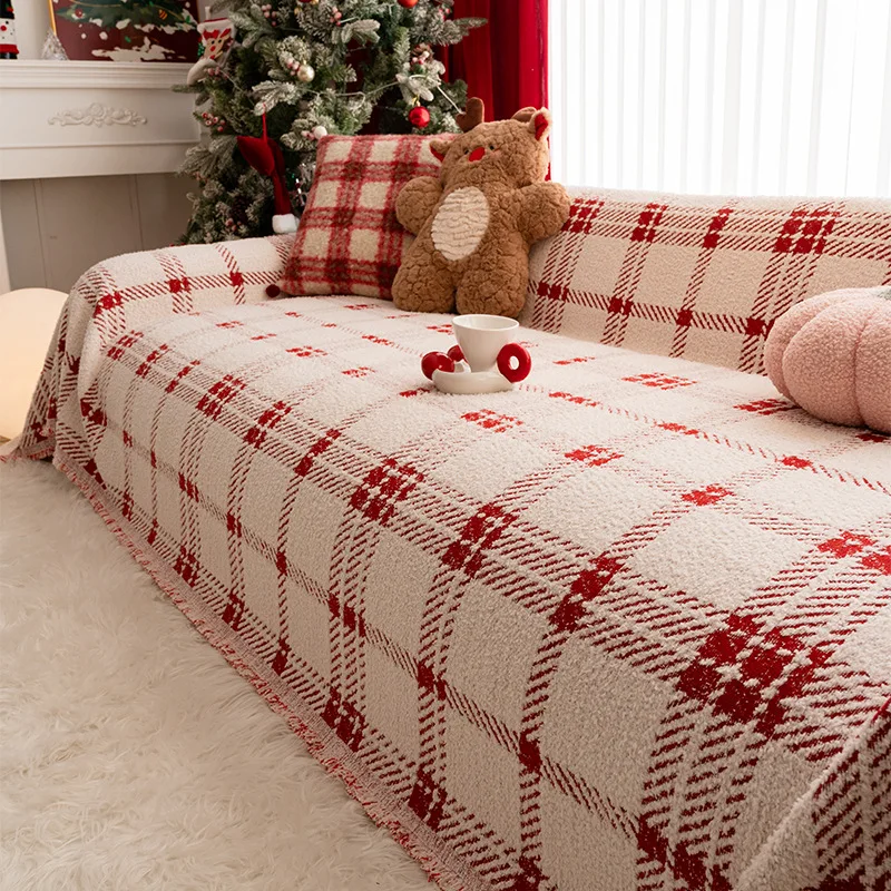 1PC New Year's Sofa Towel Non-slip Blanket Autumn and Winter Velvet Cover One Piece Household Sofa Cushion Home Textile