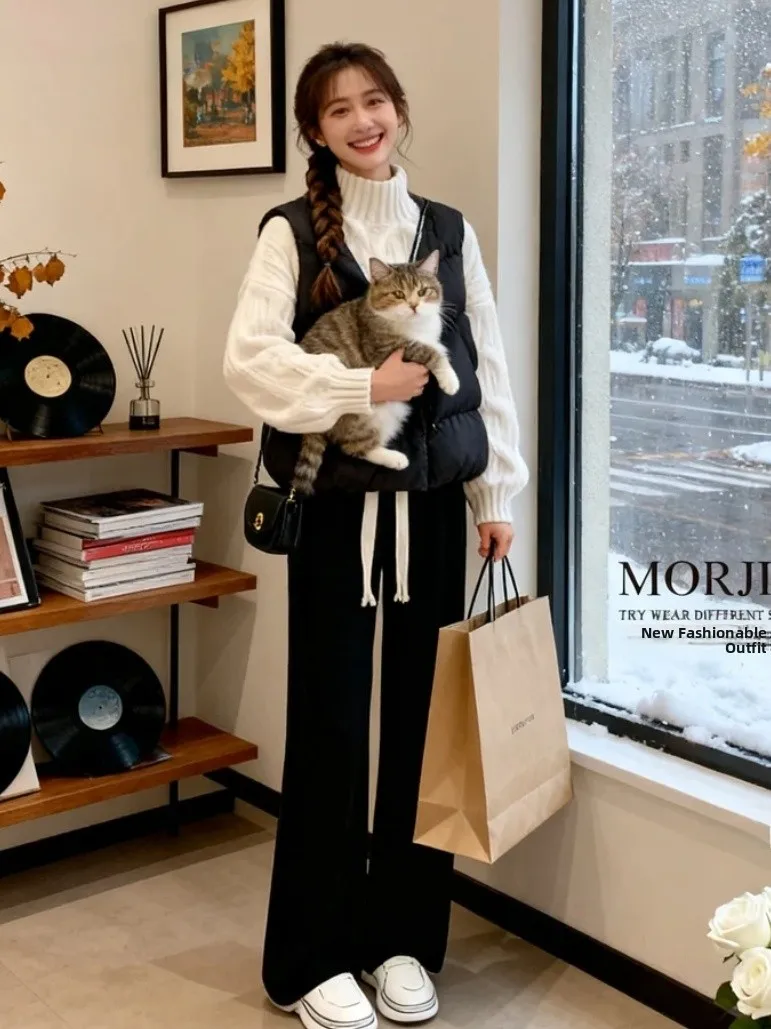 حجم كبير الخريف الشتاء مجموعة المرأة لطيف Sle الأحمر محبوك سترة القطن Jaet سترة Fce اصطف سراويل تقليدية المحملة قطعة...