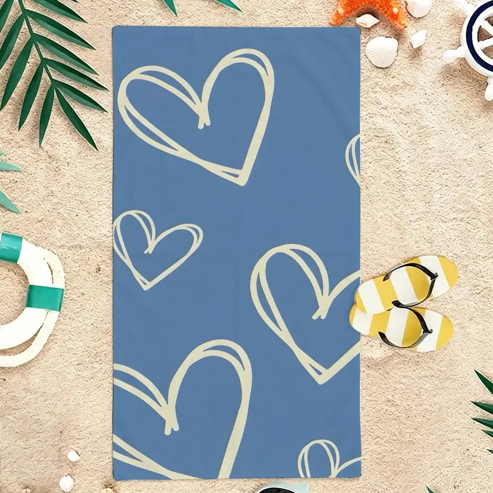 Pastel Heart Pattern Towel Microfiber soft Beach Towel for Travel Fitness Sauna Bathing Camping