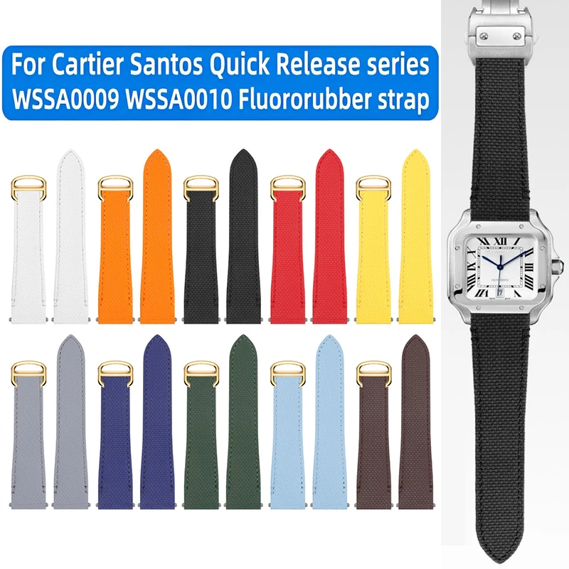 

For Cartier Santos Series Fluororubber Watch Strap WSSA0009 WSSA0010 Quick Release Enk Link Watchband 19mm 21mm FKM Rubber Stra