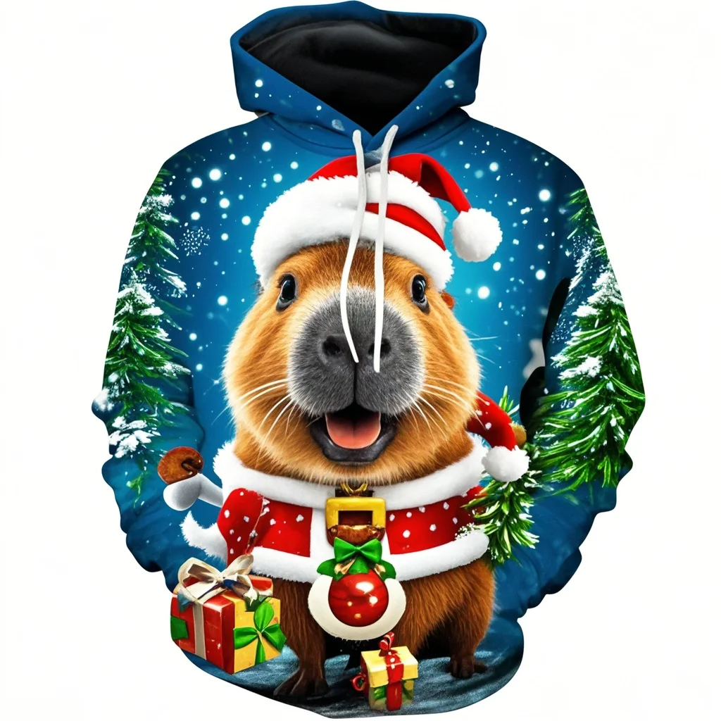 New Autumn Winter Christmas clothing hat print Sweat 3D men and women, long sleeve hoodies, children's wear, Christmas fashion