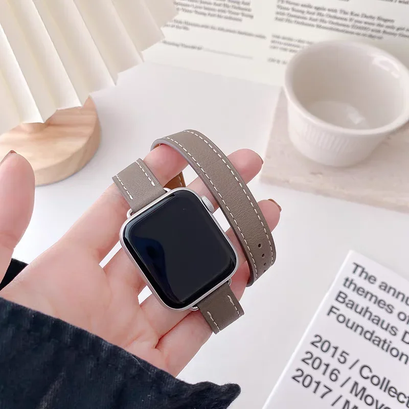 Bucle de cuero de alta calidad para Apple Watch band mujer 10/9/8/7/6/5/4/3/2/1 SE 38mm 40mm 41mm 42mm 44mm 45mm 46mm 49mm Correa