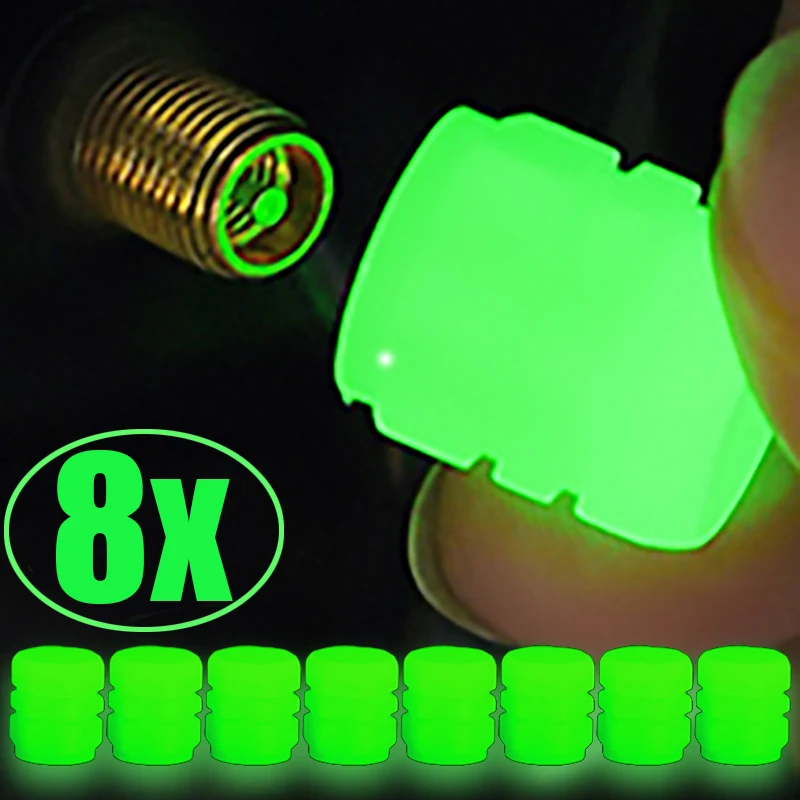 1/4/8pcs Luminous Tire Valve Caps Fluorescent Night Glowing Car Motorcycle Bicycle Bike Wheel Tyre Hub Valve Stem Cap Decor