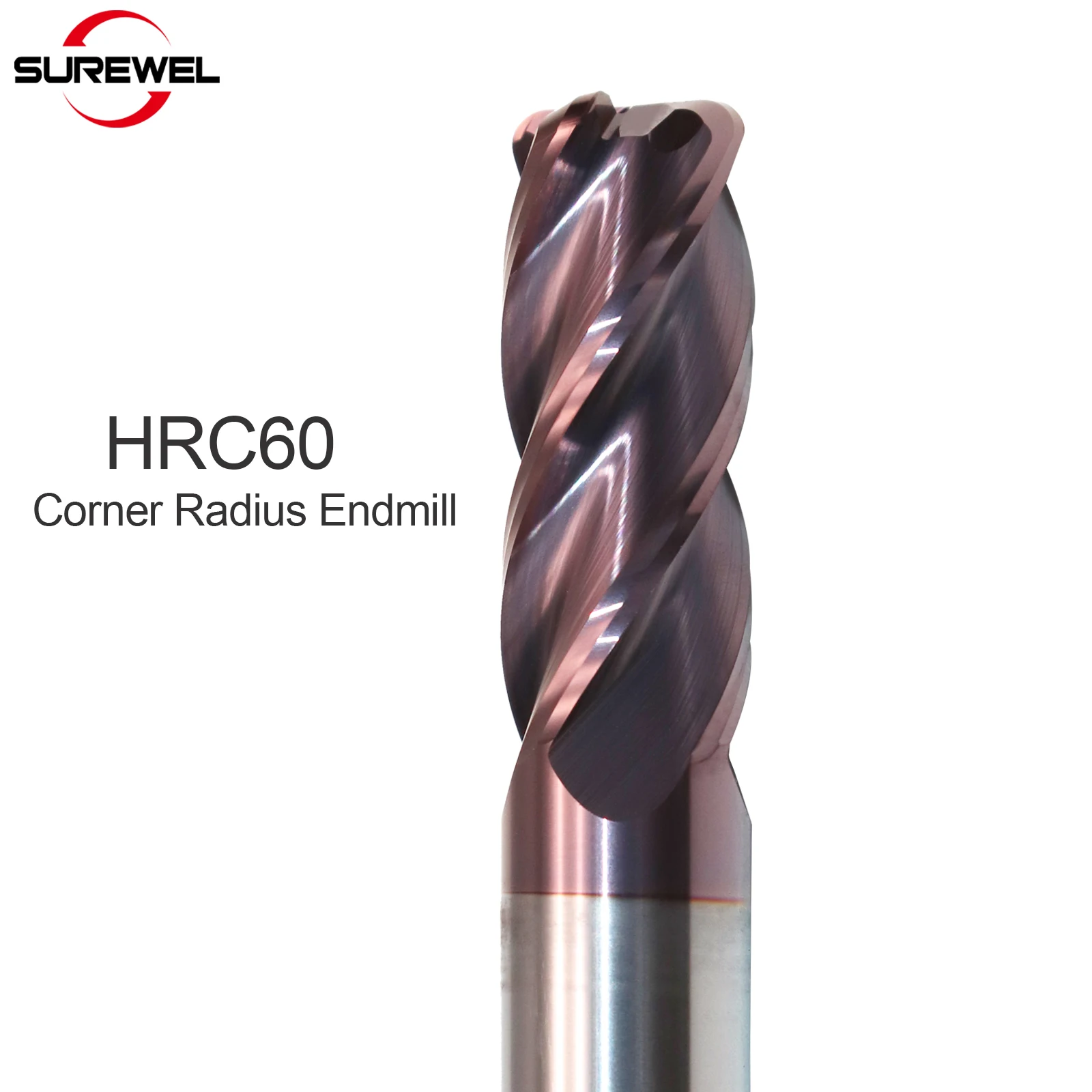 

SUREWEL HRC60 Solid Carbide End mill Purple-red AlTiN coated Milling cutter 4Flute Bull Corner Radius tool R0.2 R0.5 R1.0 R2.0