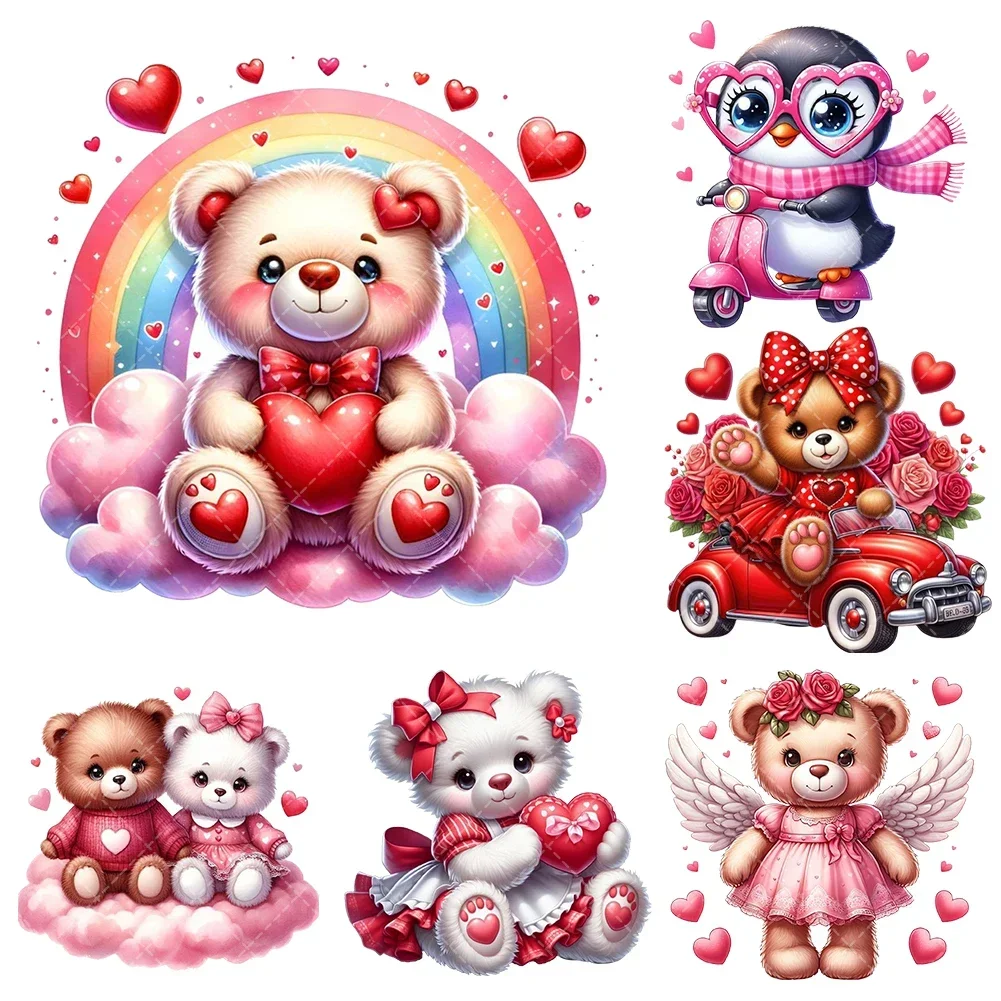 15cm/20cm Valentine Bruin New Iron On Heat Transfer Stickers For Clothes DTF Pinted Vinyl Thermal Appliques Washable T-Shirt
