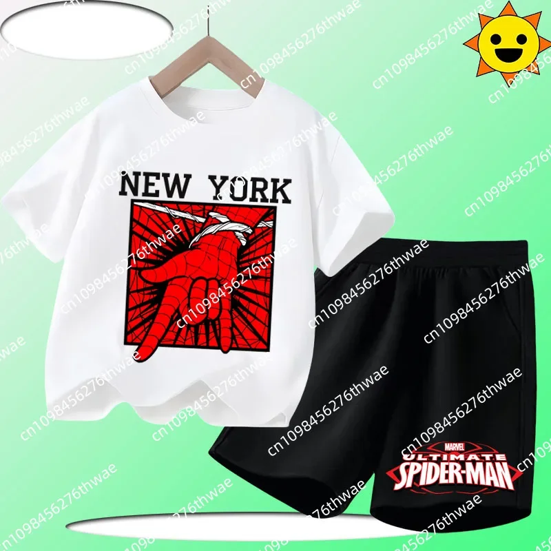 

2025 Marvel Super-Squad Kids Short-Sleeved Set - Boys and Girls Casual Shirt with Cartoon Print - Summer T-Shirt 2-Piece Set