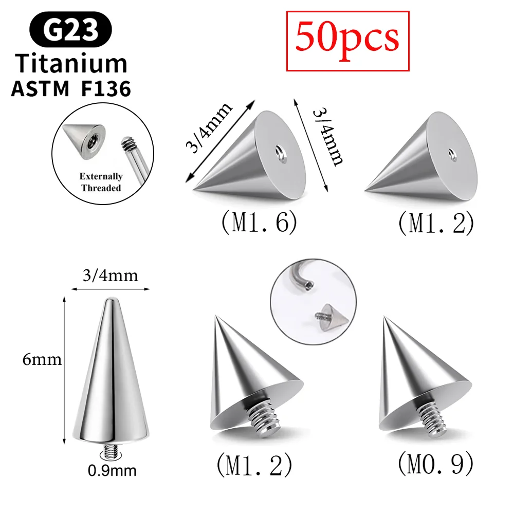 

50PCS G23 Titanium Piercing 14G 16G Spike Top M0.9 M1.2 Thread Ear Stud Replacement Accessories Eyebrow Nose Stud Body Jewelry