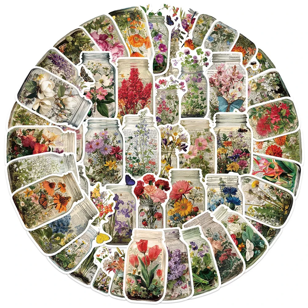 

10/30/50pcs Retro Flowers In Bottle Aesthetic Stickers Waterproof Graffiti Guitar Stationery Laptop DIY Cute Cartoon Sticker Toy
