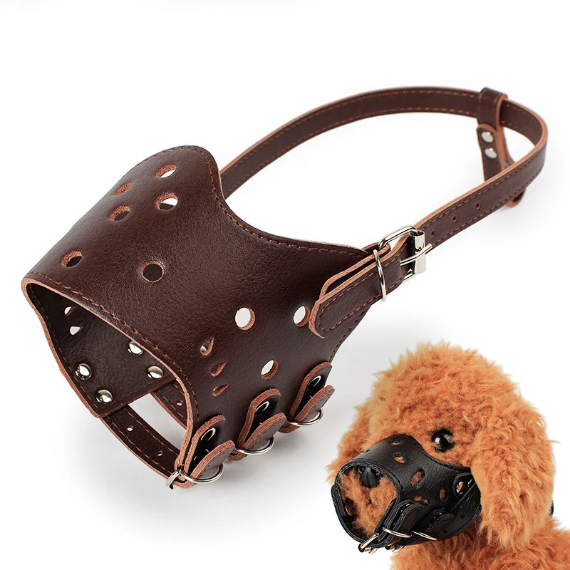 RTS Factory Pet Supply Durable Adjustable Anti Bitting PU Leather Dog Muzzle 5 Sizes 2 Colors