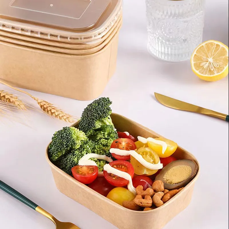 Disposable Kraft Paper Bowls  Rectangle Food Containers Salad Bowls Take Outfood Boxes Party Supplies Kitchen Accessories