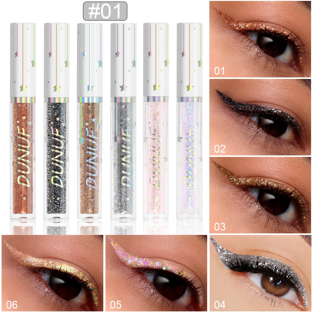 Ensemble d'eyeliner à paillettes, 6 pièces, liquide scintillant or argent, imperméable, résistant aux taches, pour fête, Festival, scène, événements Cosplay, maquillage