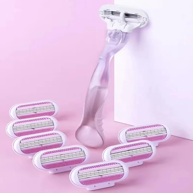 Stainless Steel Women's Razor Hair Trimmer Shaver Facial RazorWith Safety Cover, 2/4 Blade Refills And 1 Knife Handle